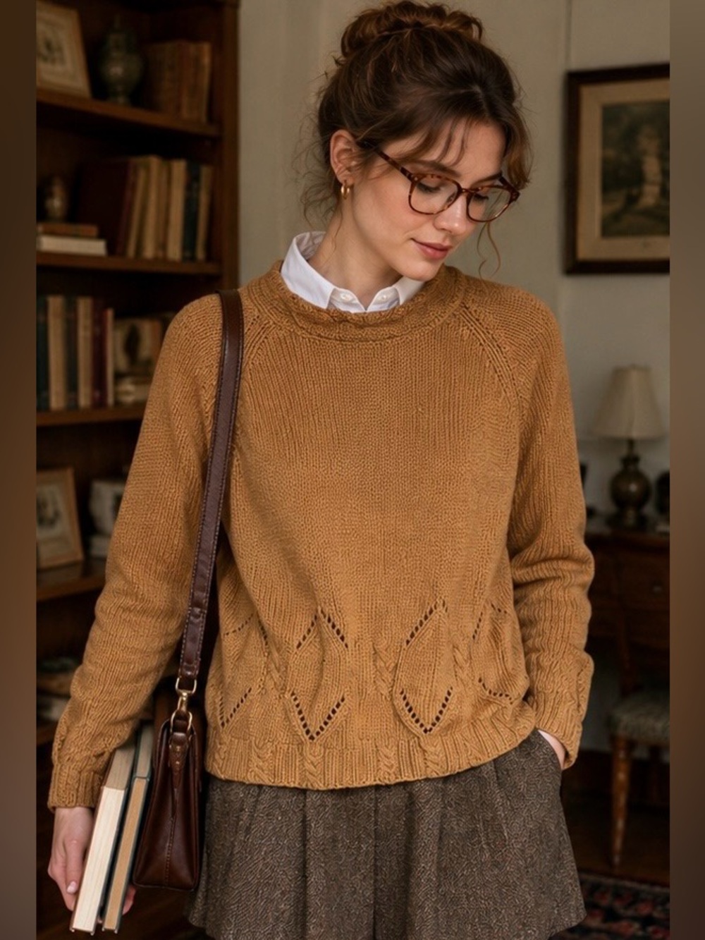 Vintage Londonderry Place Camel Brown Ramie Cotton Cable Knit Sweater Sz Medium